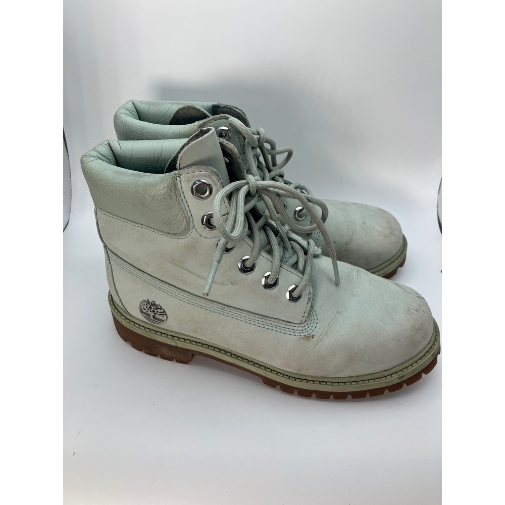 Timberland 4.5 Kids Ankle Boots Waterproof Leather Lace Up Light Blue Waterproof